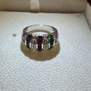 Elegant Silver and Multicolor Gemstone Ring